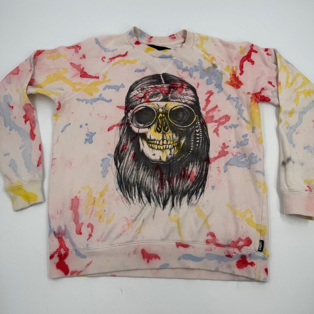 DETER Clothing Tie Dye Skull Graphic Sweatshirt S Small Pullover Crew Neck
